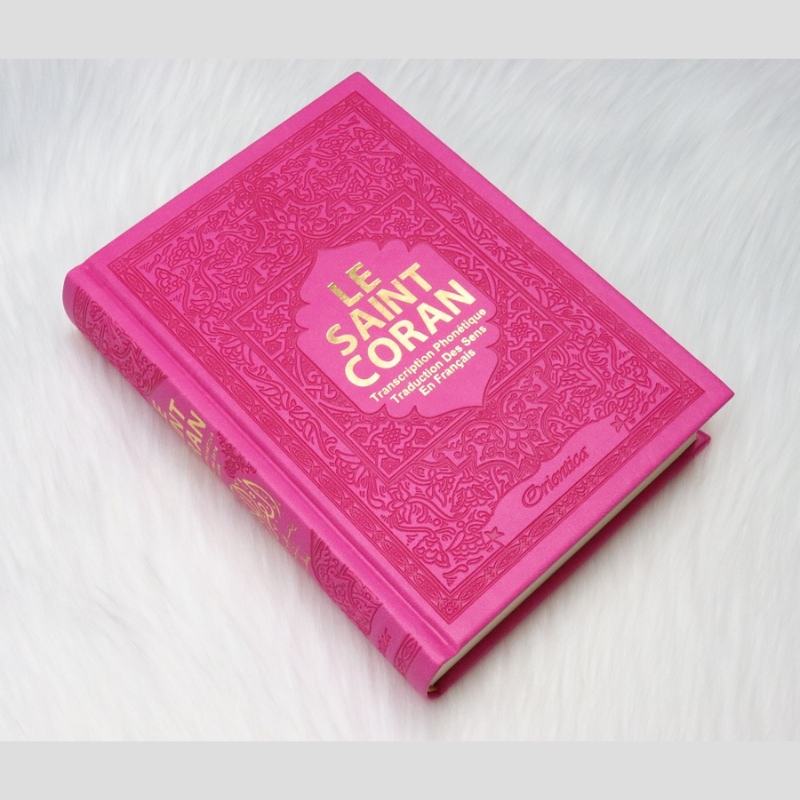 Le Saint Coran en Français - Arabe - Phonétique | Edition de luxe - Couverture en cuir couleur rose